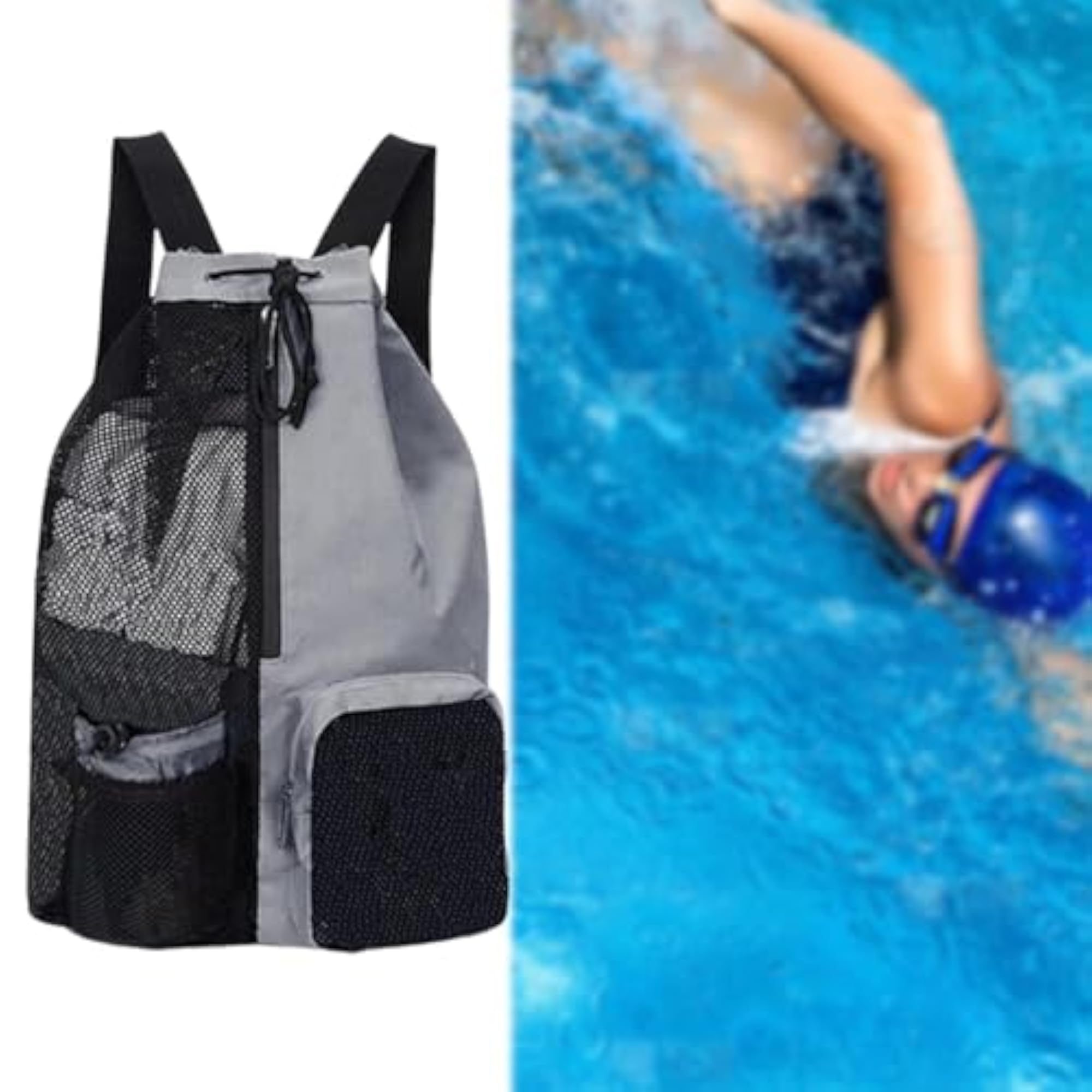 Mesh Drawstring Backpack, Large Capacity Gym Bag, Gray